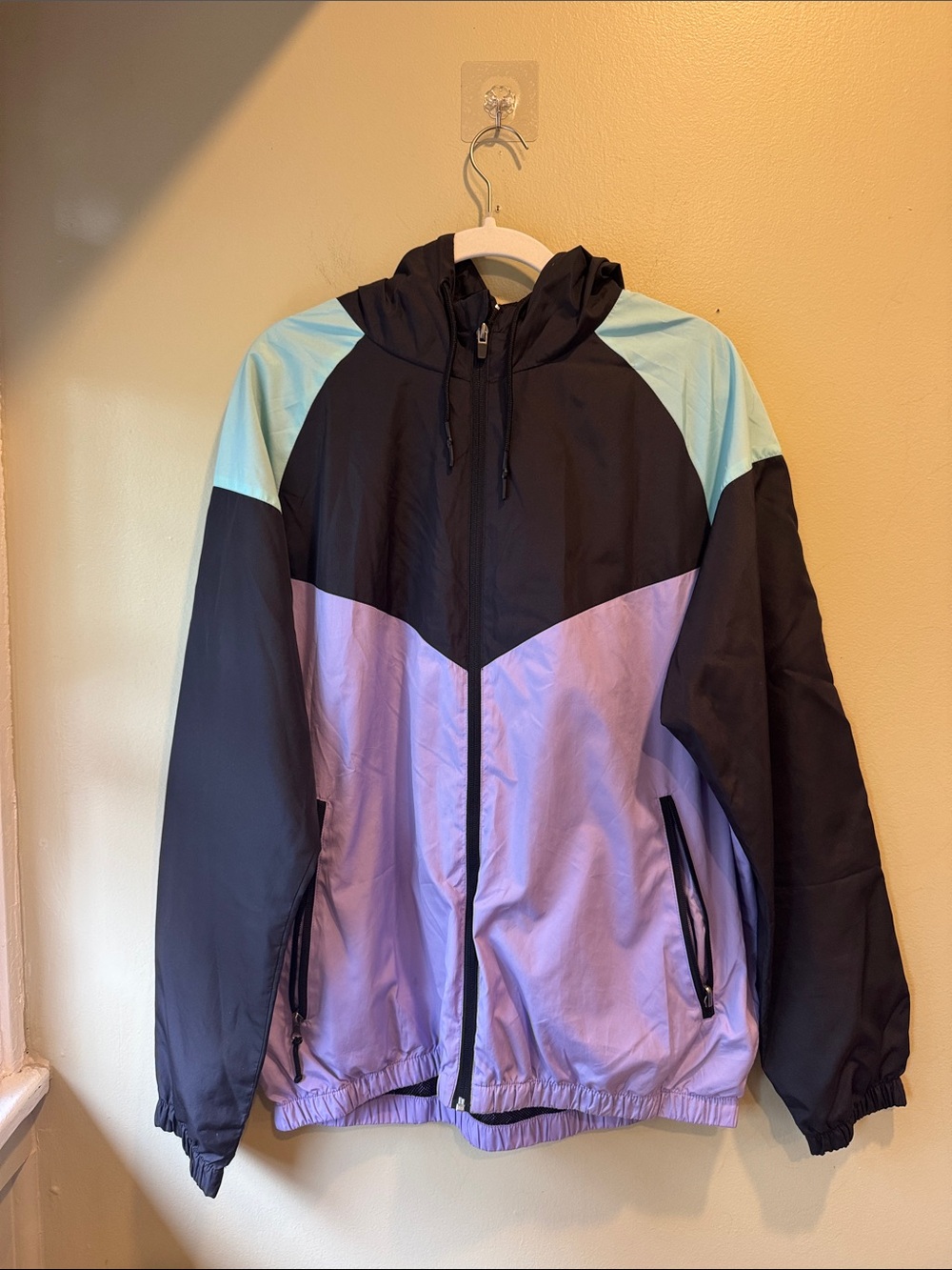 Primark Black, Lavender & Light Blue Colorblock Windbreaker Jacket